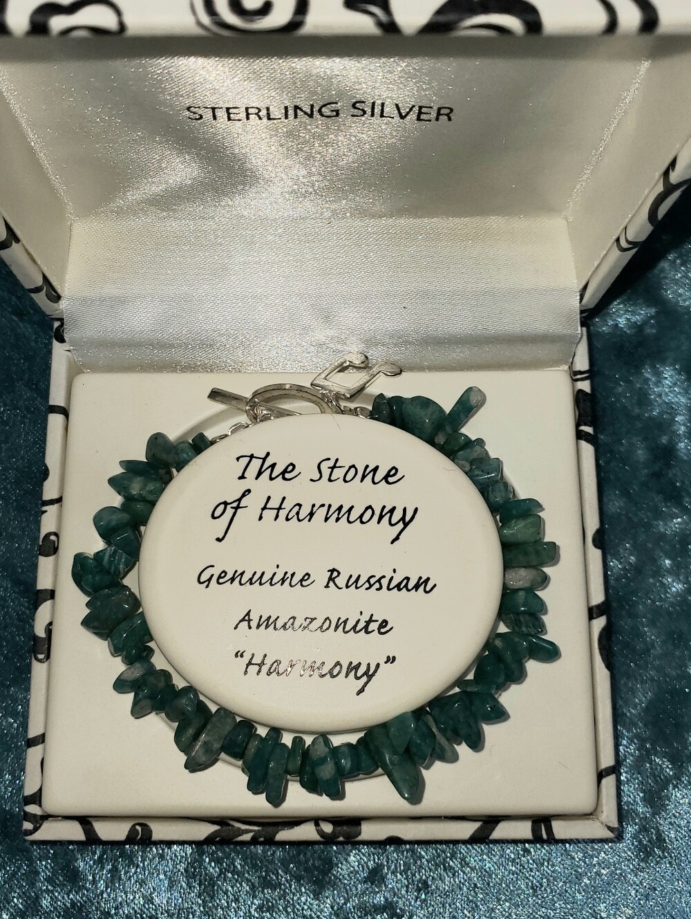Sterling Silver And Genuine Russian Amazonite Chips, Stretchy Bracelet.